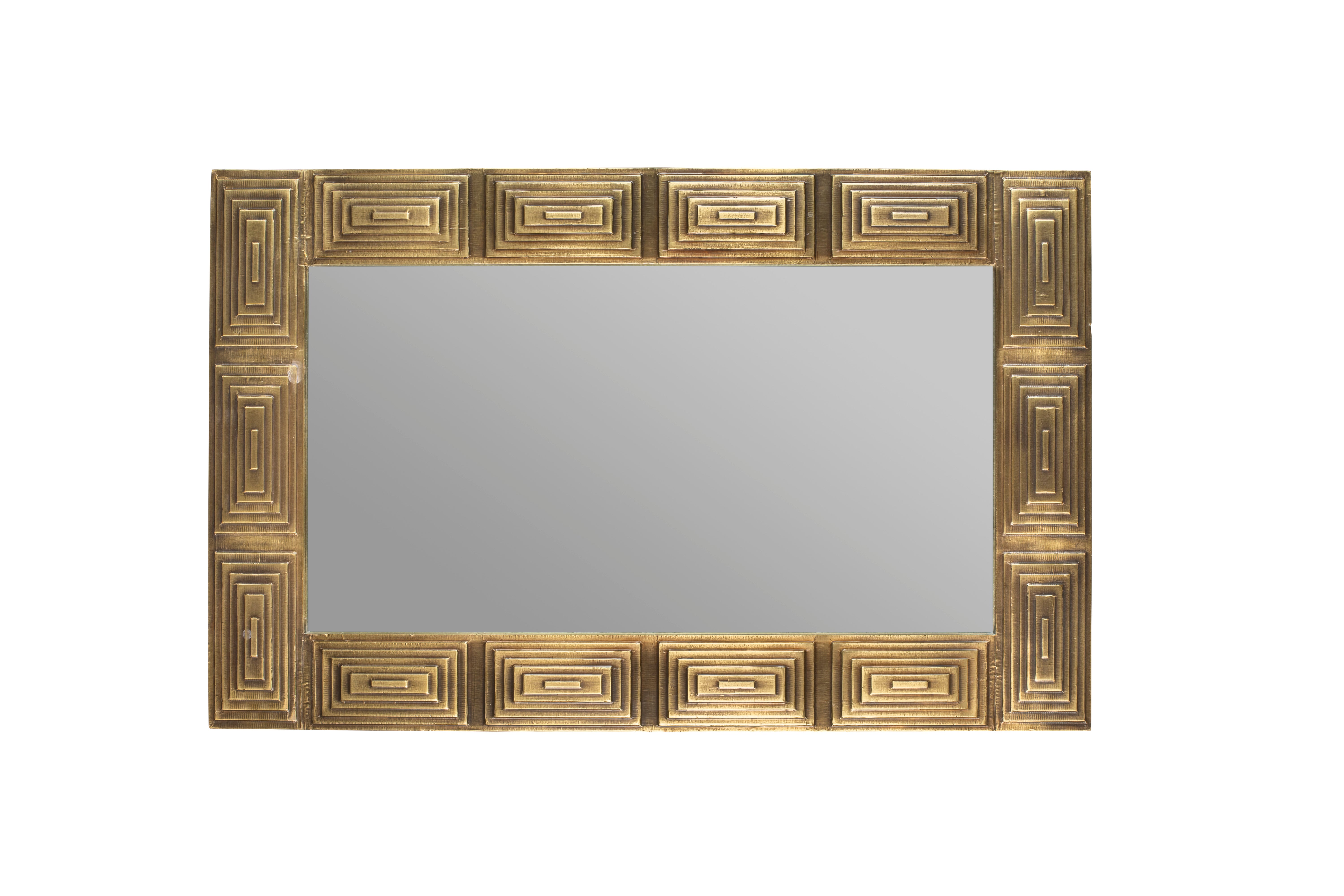 Dutchbone Volan Art Deco Brass Rectangle Wall Mirror